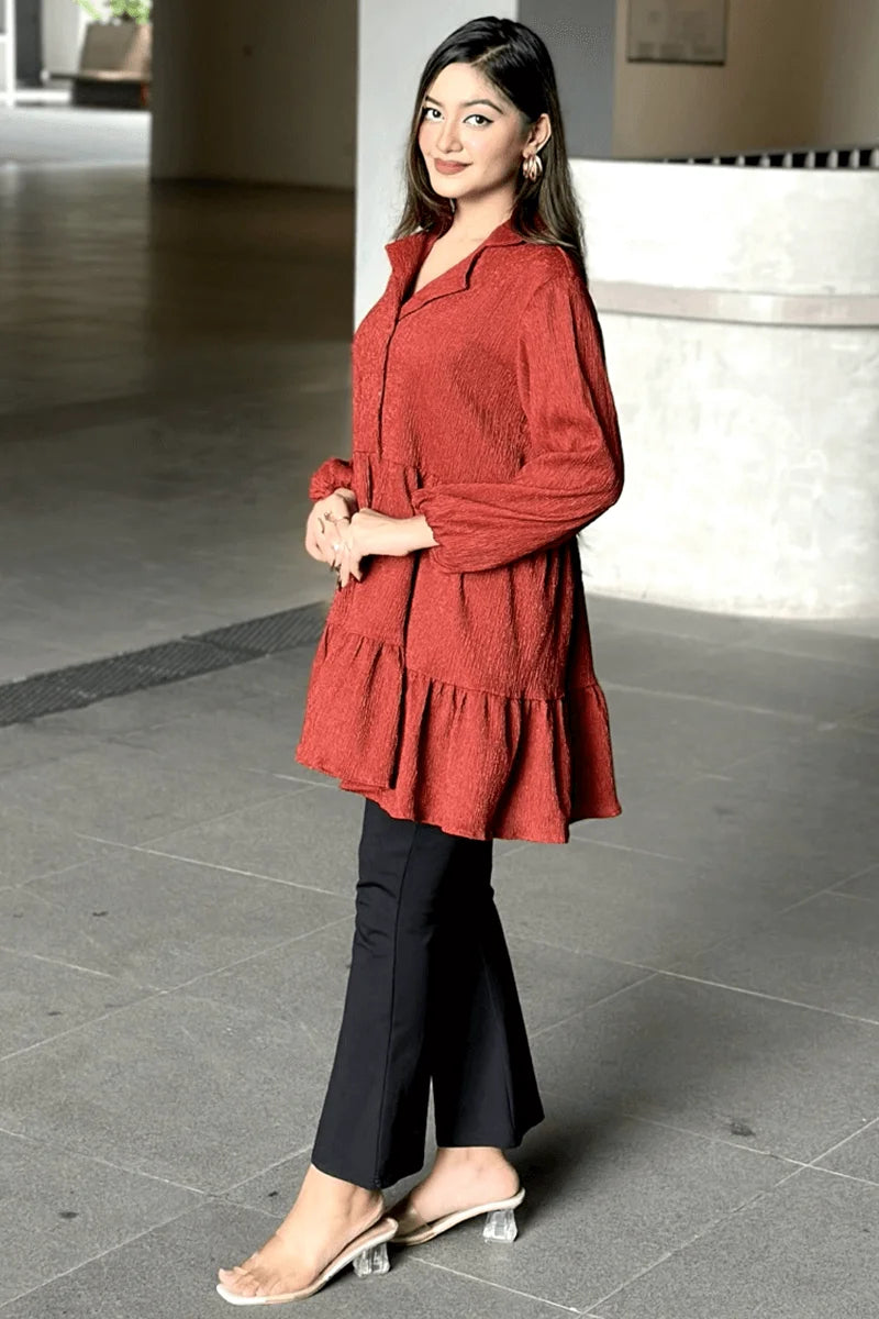 Showstopper Brick Ruffle Loose Fitted Tops 0525 000412