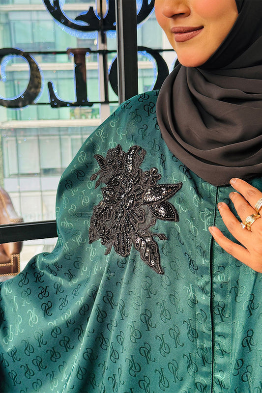 Emerald Jacquard Pocket sleeve Abaya 1225 000453
