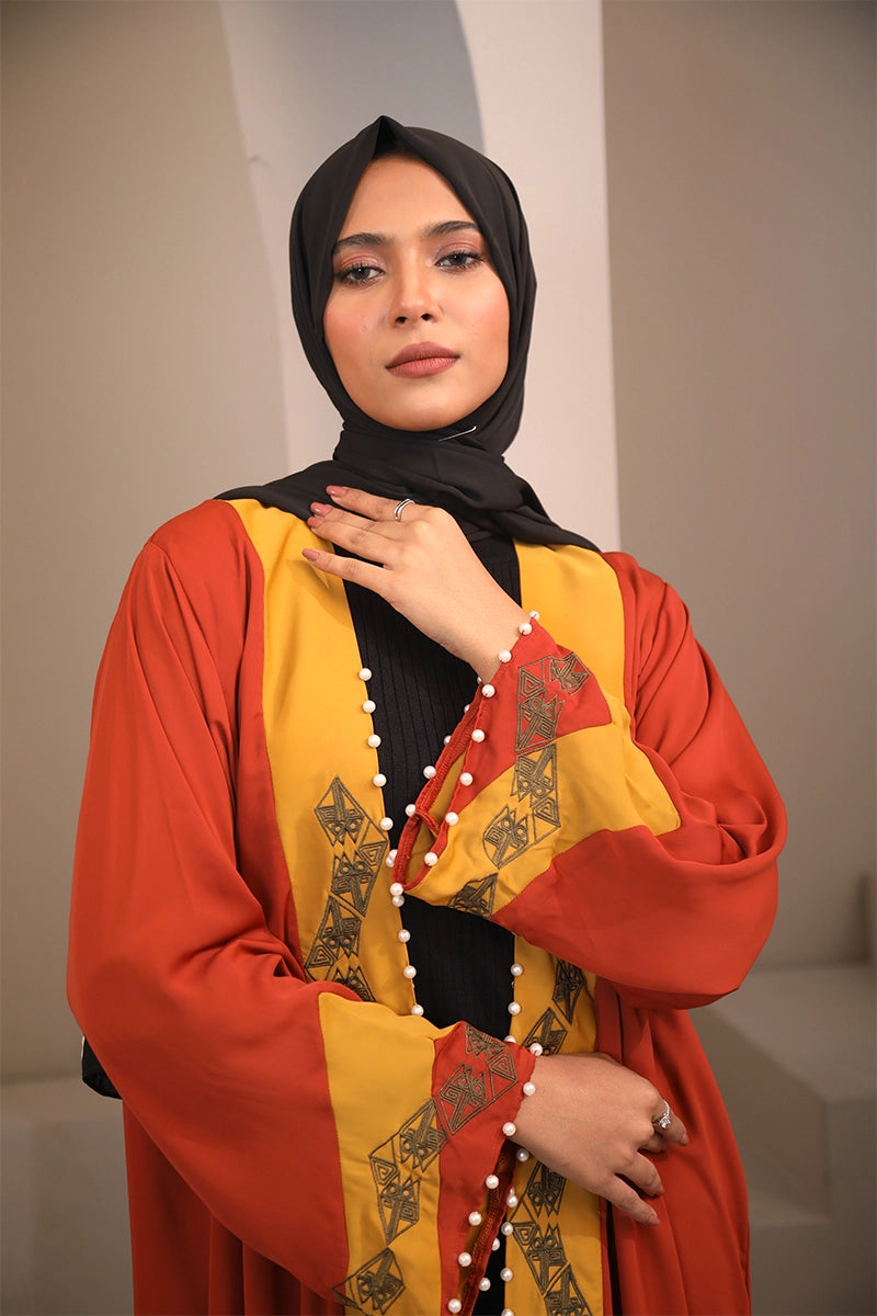 Hiba Golden Gate Orange Solid Fabric Abaya Women 0224 000261