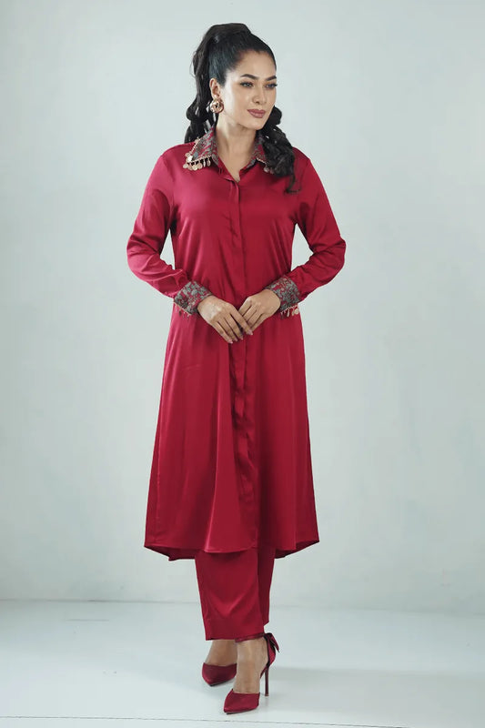 Showstopper Maroon Majesty Silk Co-ord 0125 000380