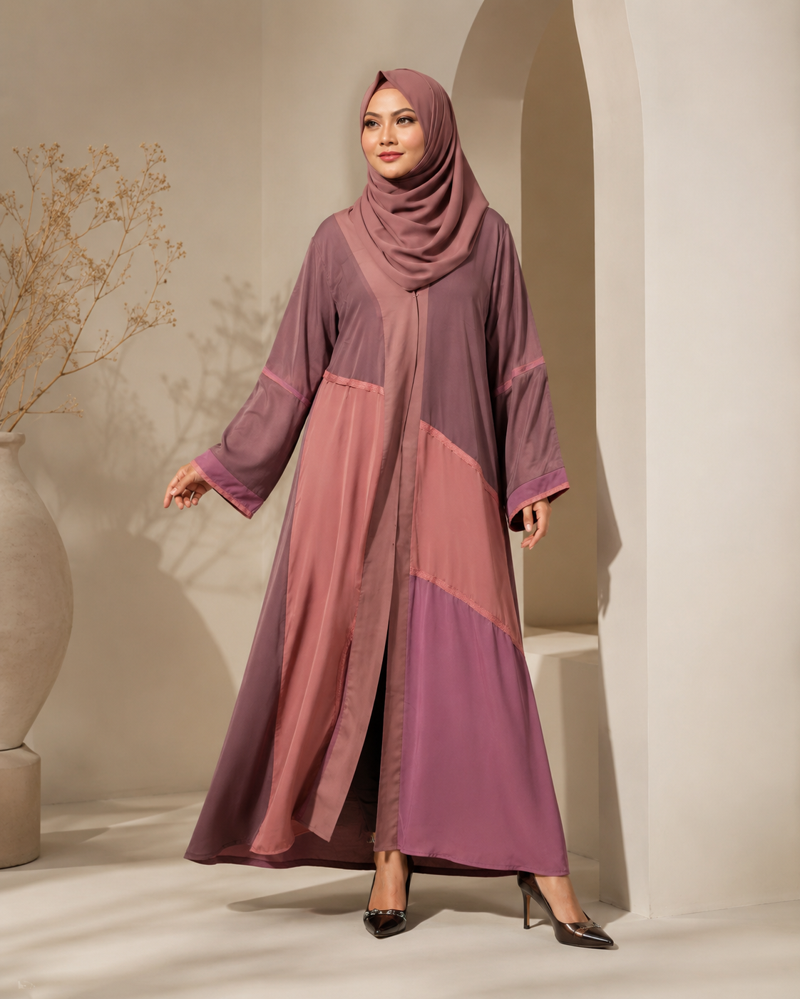 Hiba Mauve Cherry Georgette Abaya Women 0224 000258