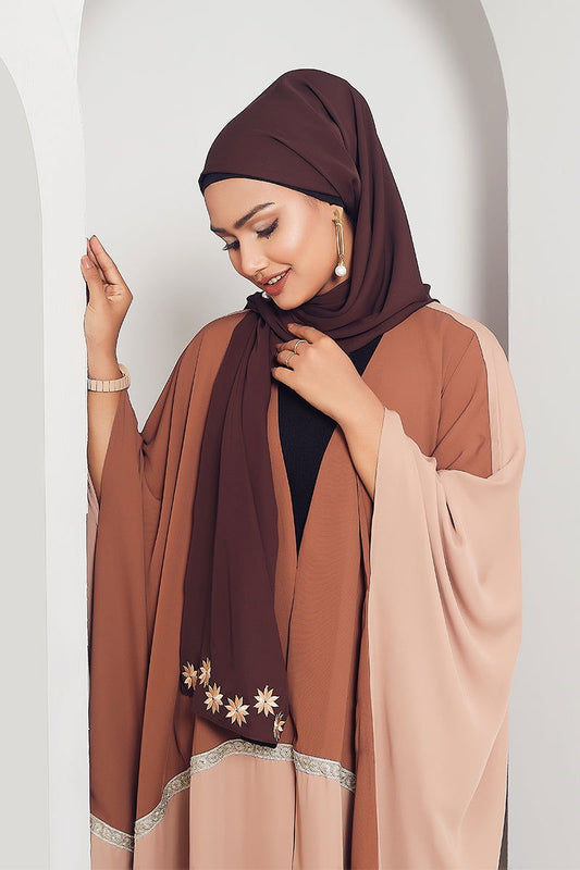 Hiba Brown Cherry Georgette Abaya Women 1122 000060 - showstopperbd.com