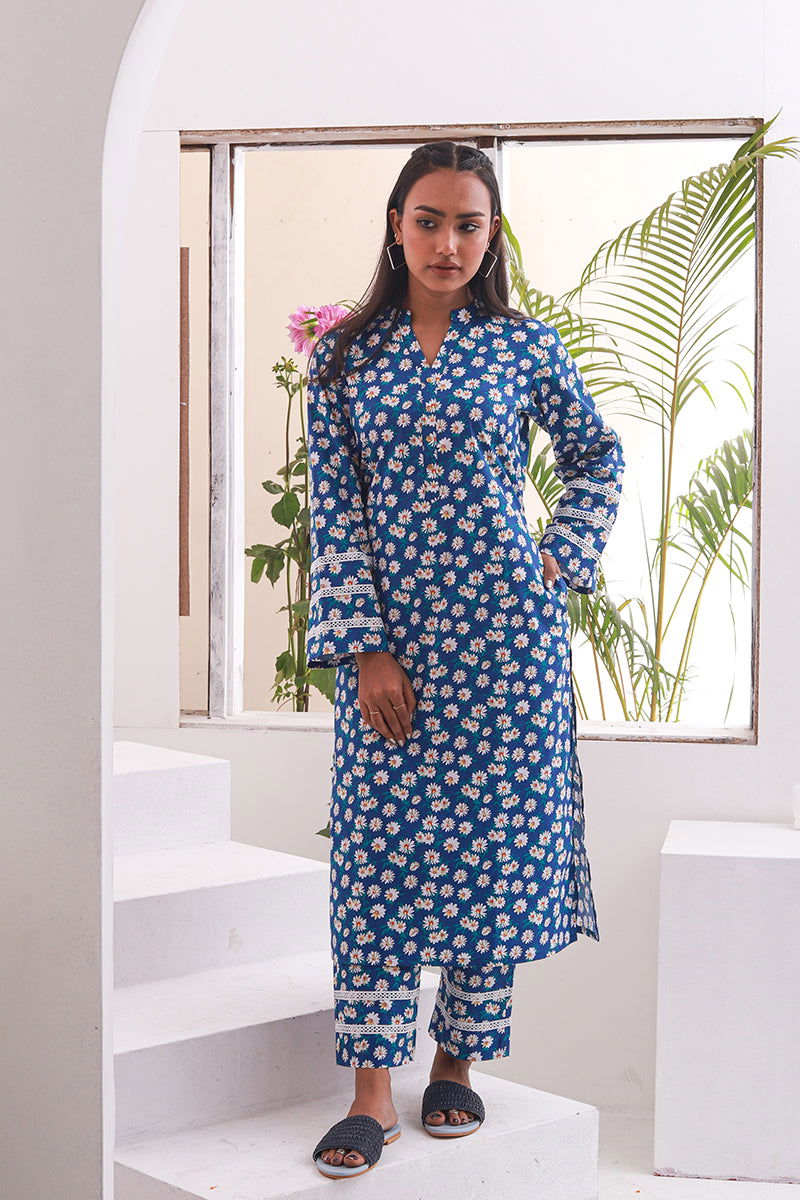 Showstopper Blue Printed Premium Cotton Co-Ord Set Women 1222 000106 - showstopperbd.com