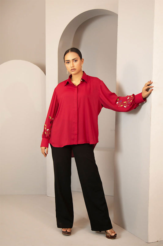 Showstopper Bright Pink Cherry georgette Shirt Women 1223 000273 - showstopperbd.com
