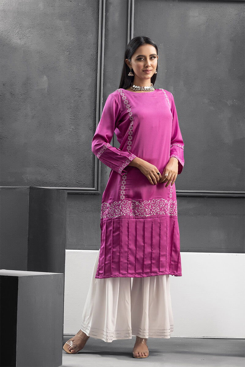 Showstopper Magenta Crepe Silk Kurti Women M12 - showstopperbd.com