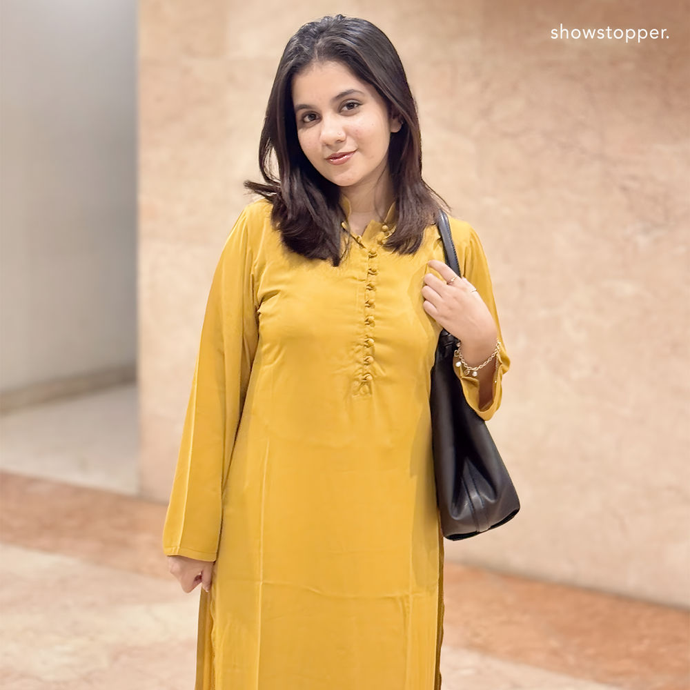 Showstopper Mustard Cherry Georgette Kurti Women 0724 000324