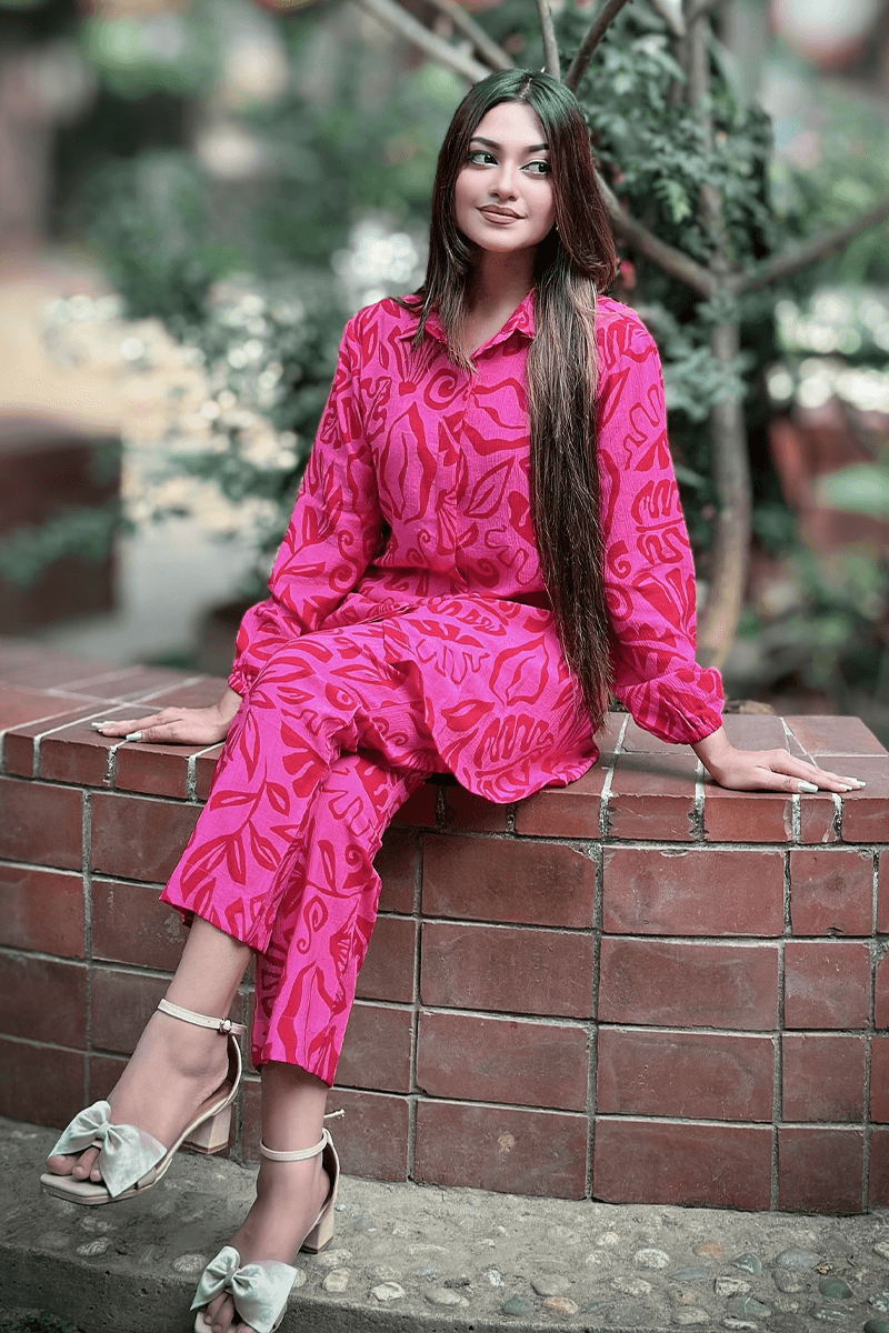 Showstopper Fuchsia Flame Loose Fitted Printed Co-ord Set 1224 000359