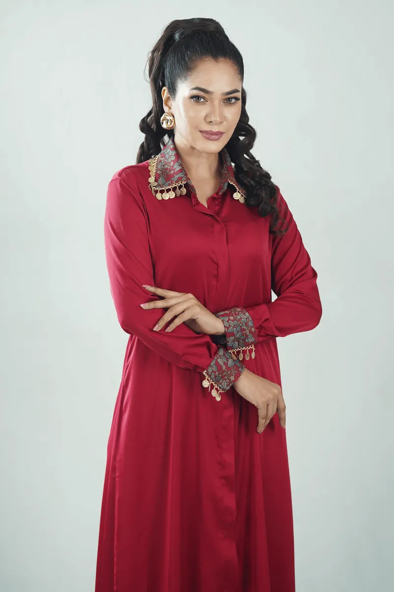 Showstopper Maroon Majesty Silk Co-ord 0125 000380