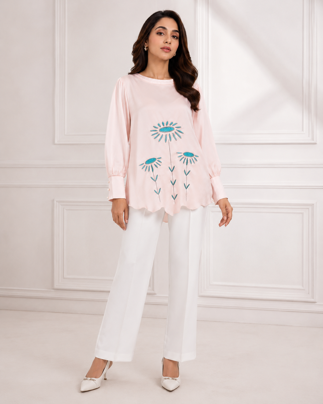 Showstopper Baby Pink Crepe Silk Top Women 003