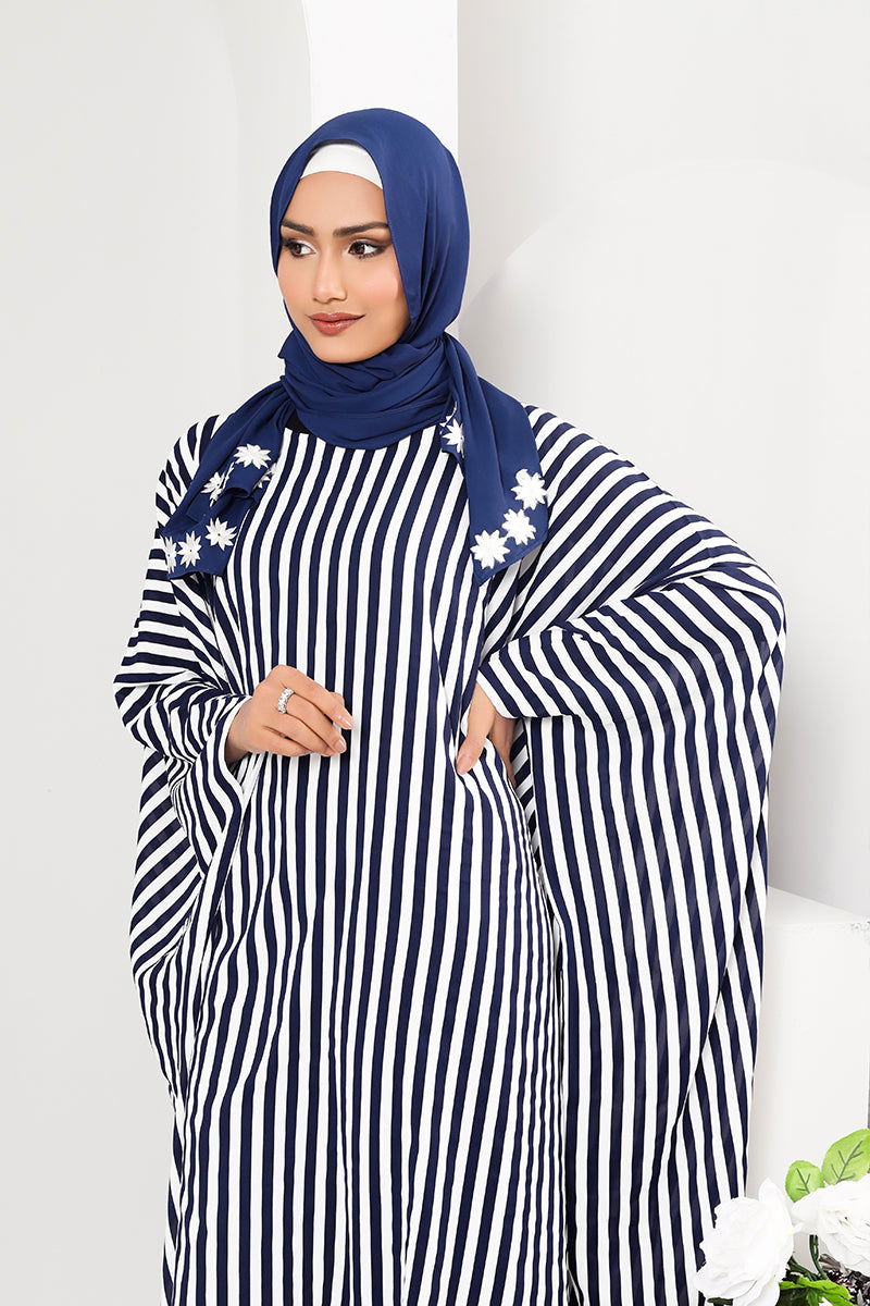 Hiba Navy Blue Cherry Georgette Abaya Women 1122 000059 - showstopperbd.com