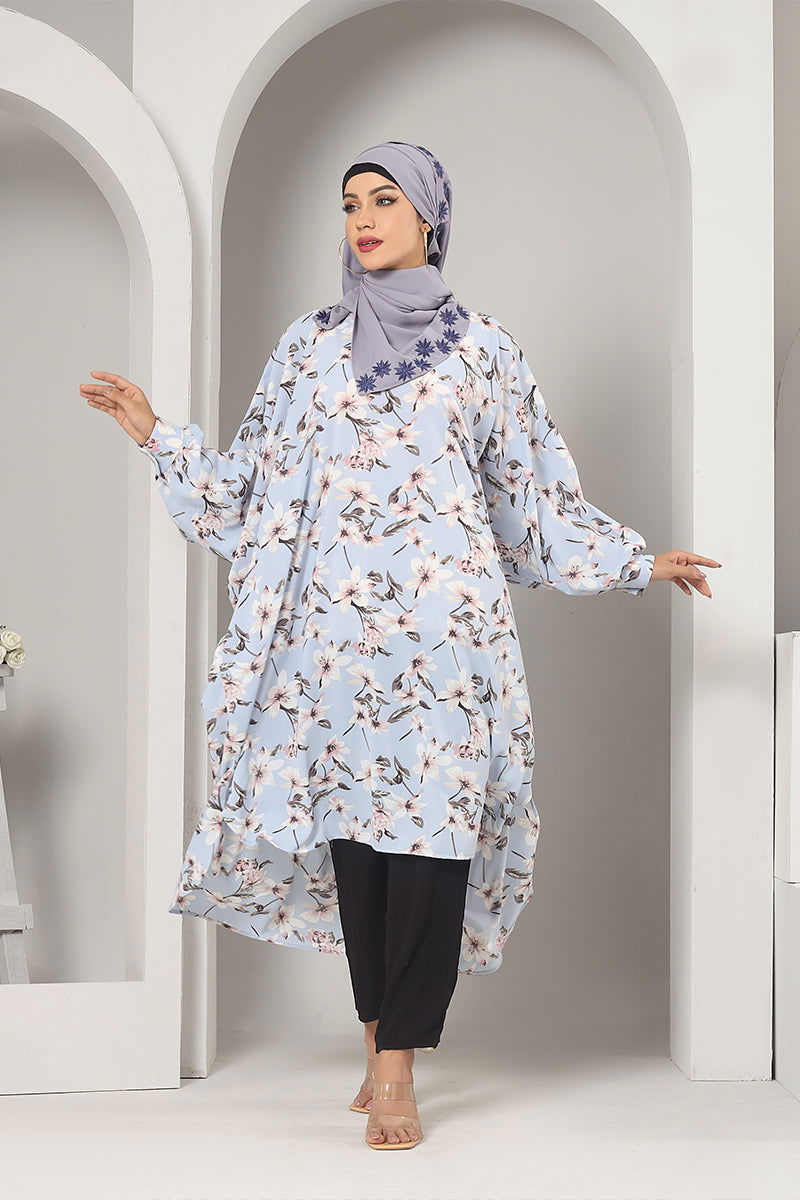 Hiba Powder Blue Cherry Georgette Abaya Women 1122 000065 - showstopperbd.com