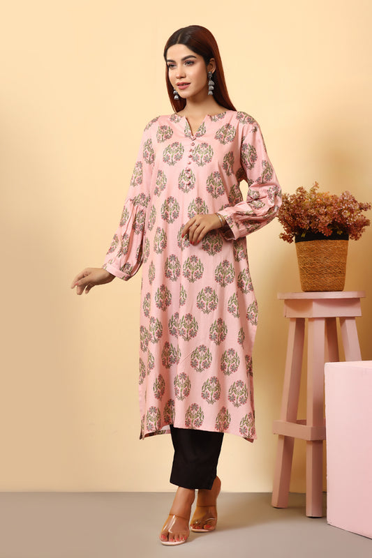 Showstopper Peach Cotton Kurti Women 0523 000173