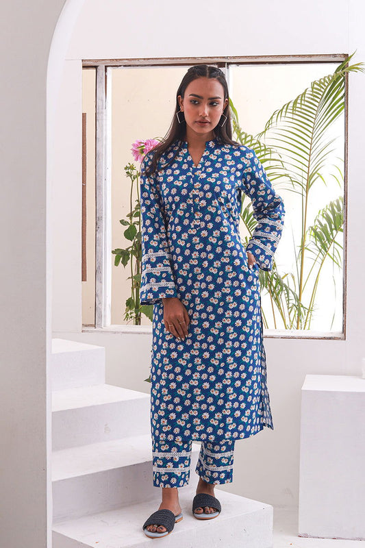 Showstopper Blue Printed Premium Cotton Co-Ord Set Women 1222 000106 - showstopperbd.com