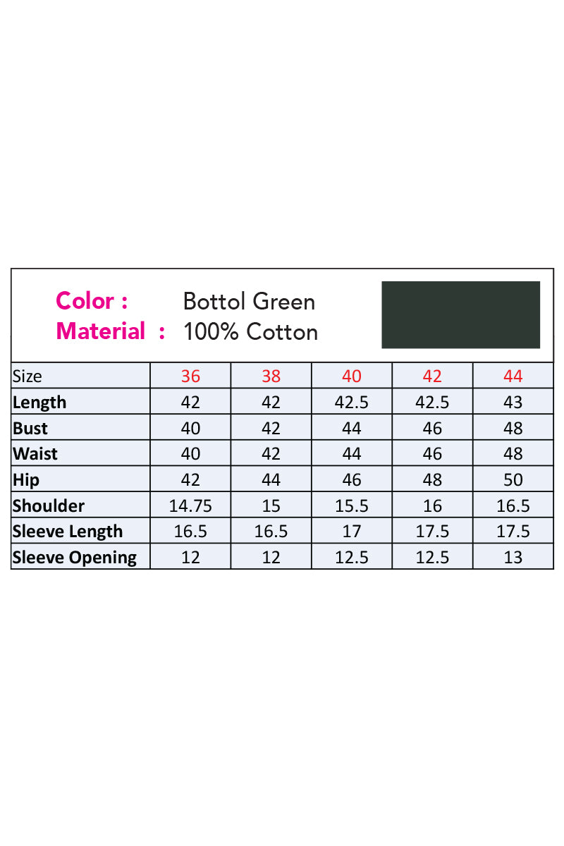 Showstopper Bottle Green Cotton Kurti Women 0523 000164 - showstopperbd.com