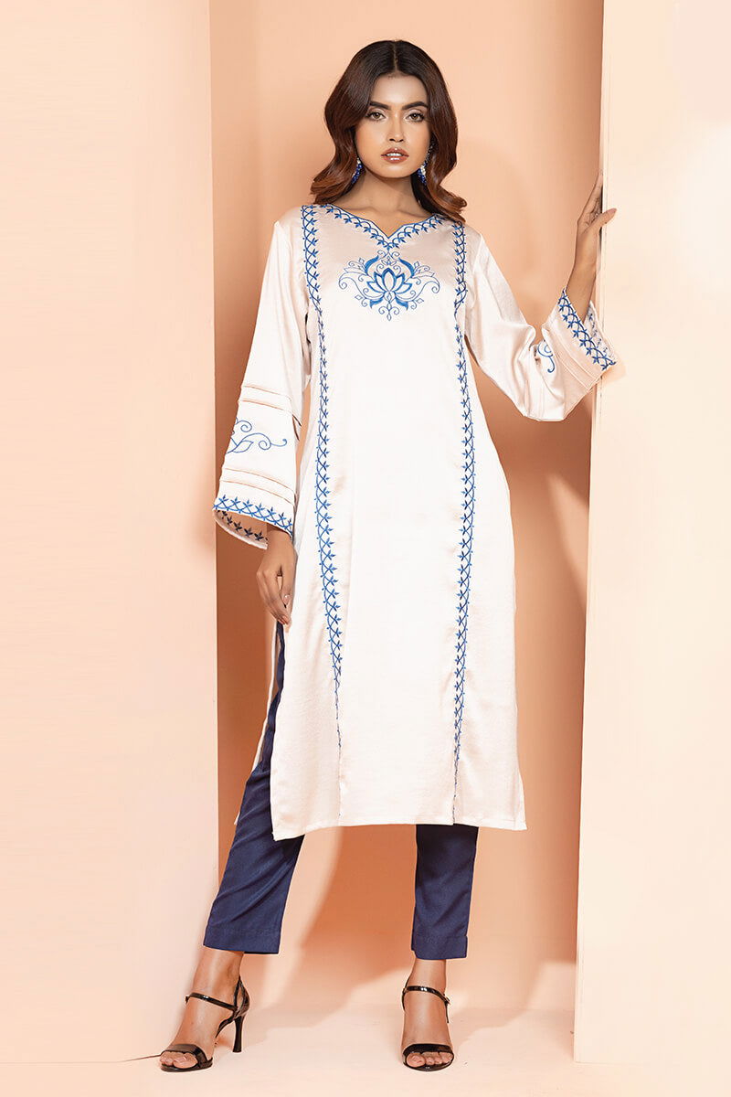 Showstopper Cream Crepe Silk Kurti Women M19 - showstopperbd.com