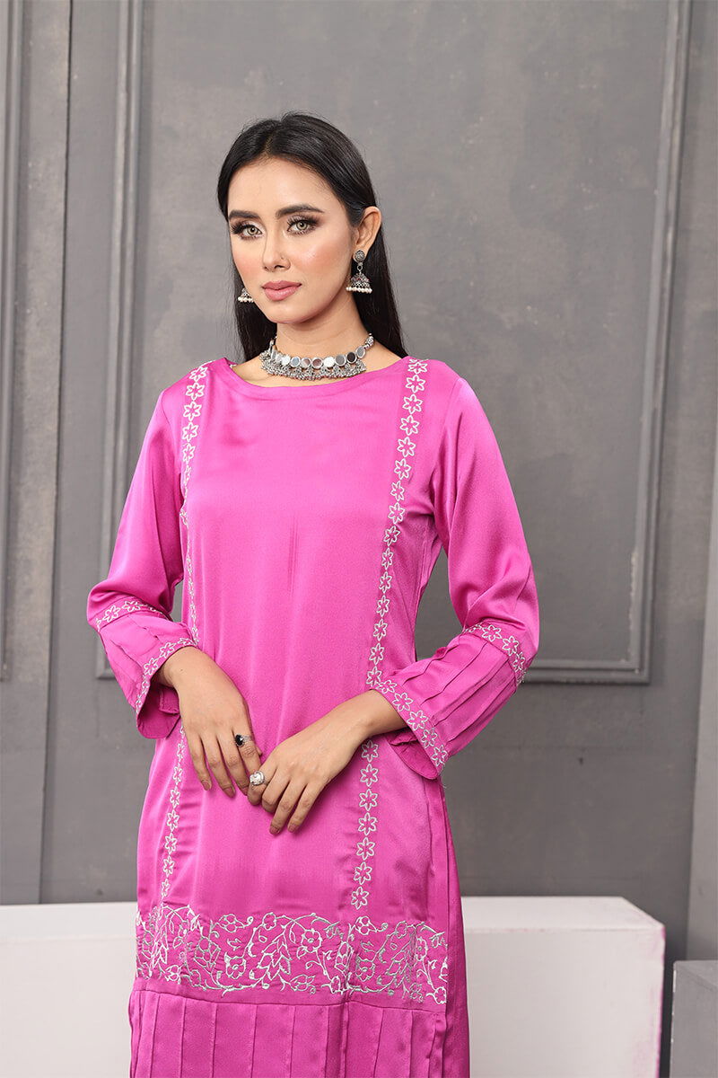 Showstopper Magenta Crepe Silk Kurti Women M12 - showstopperbd.com
