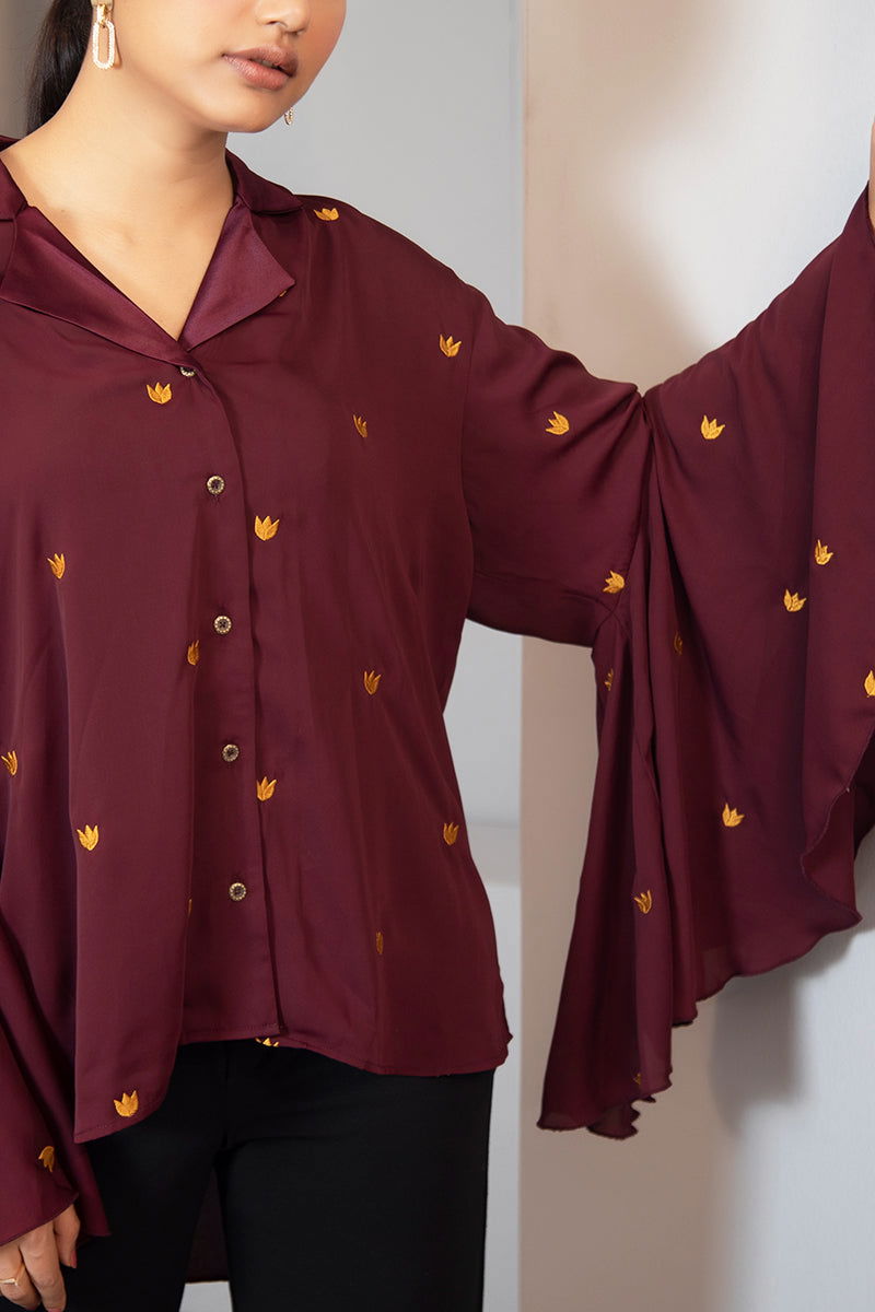 Showstopper Maroon Cherry georgette Shirt Women 1223 000276 - showstopperbd.com