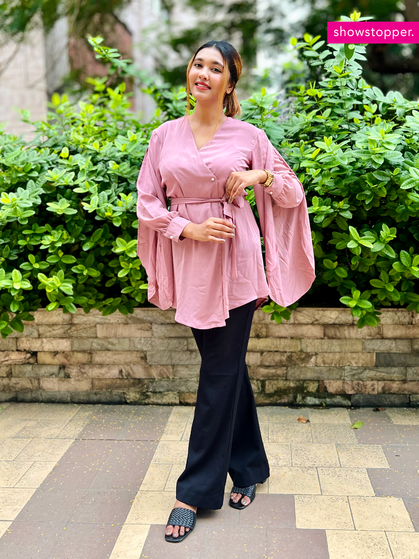 Showstopper Dusty Pink Cherry Georgette Wrap Tops Women 0724 000330