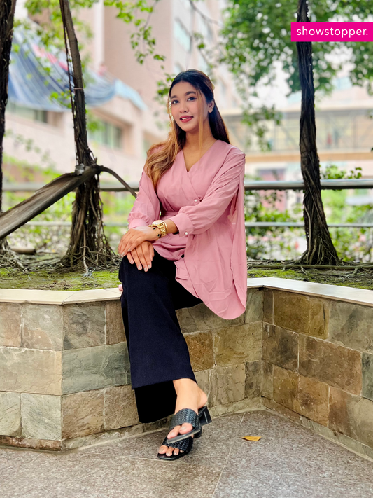 Showstopper Dusty Pink Cherry Georgette Wrap Tops Women 0724 000330