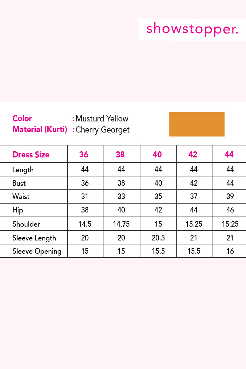 Showstopper Musturd Yellow Cherry Georgette Kurti Women 0223 000136